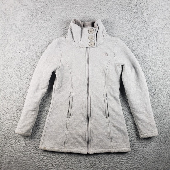 The North Face Tops - THE NORTH FACE Quilted Jacket Womens Small Gray Full Zip Shawl Neck 2010s